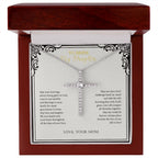 Blessings To Family cz cross necklace premium led mahogany wood box