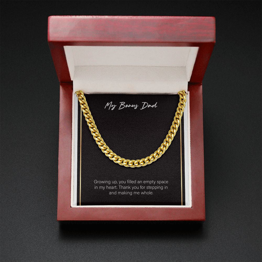 Empty Space In My Heart cuban link chain gold mahogany box led