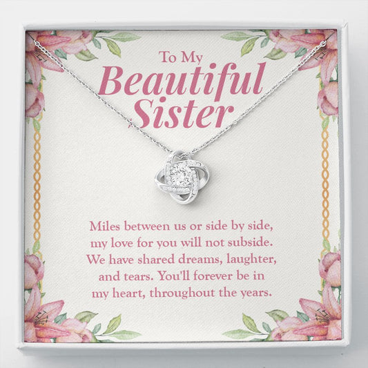 Forever Be In My Heart love knot necklace front