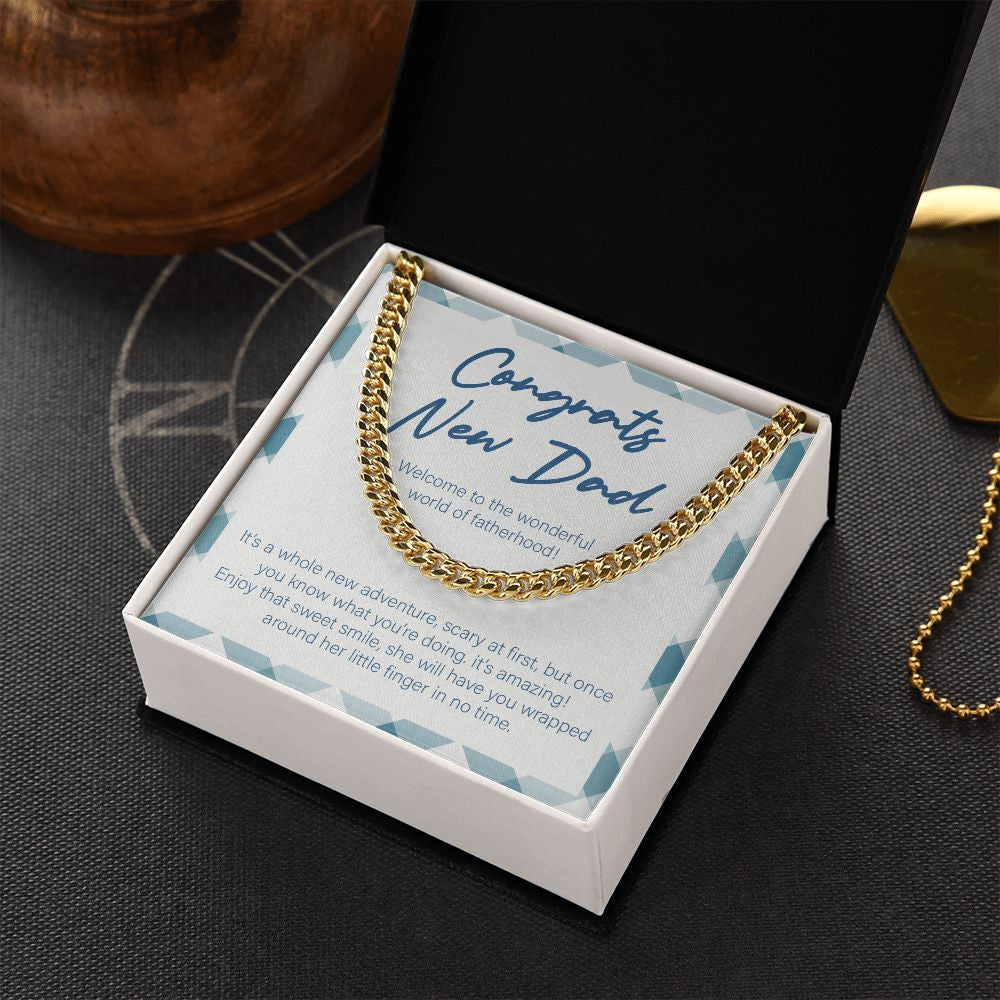 World of Fatherhood cuban link chain gold box side view