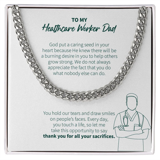 Caring Seed in Your Heart cuban link chain silver front