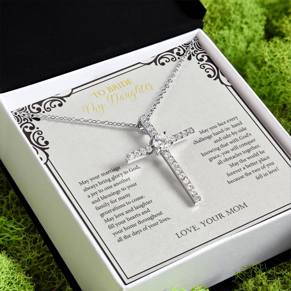 Blessings To Family cz cross pendant close up
