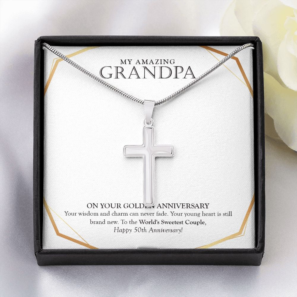 World's Sweetest Couple stainless steel cross yellow flower