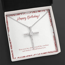 Load image into Gallery viewer, Shadows Will Fall Behind cz cross necklace close up

