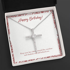 Shadows Will Fall Behind cz cross necklace close up