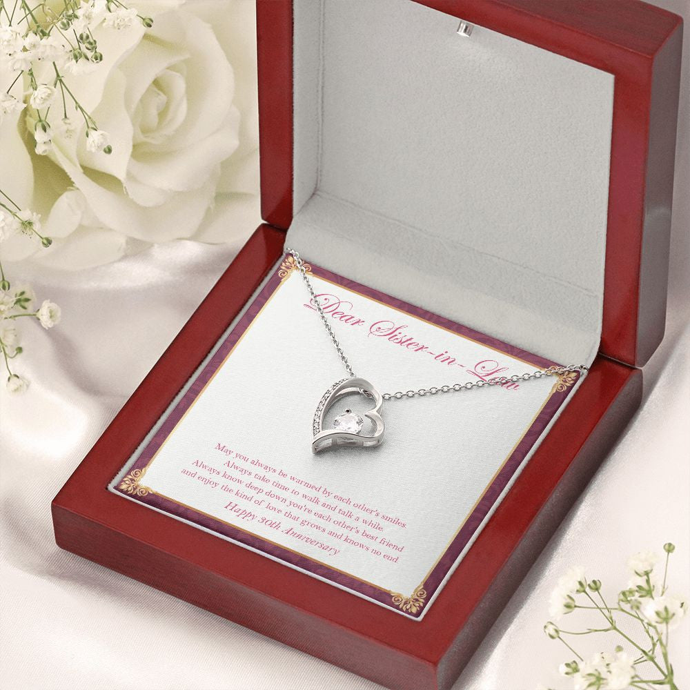 Each Other's Warm Smiles forever love silver necklace premium led mahogany wood box