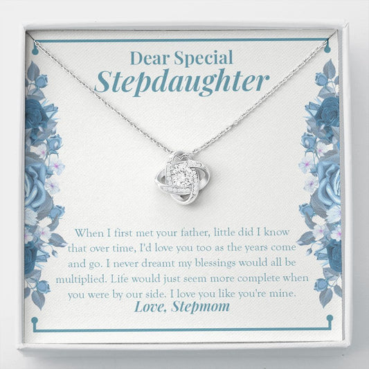 More Complete By Your Side love knot necklace front