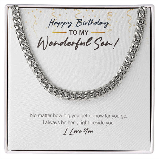 Always Right Beside You cuban link chain silver front