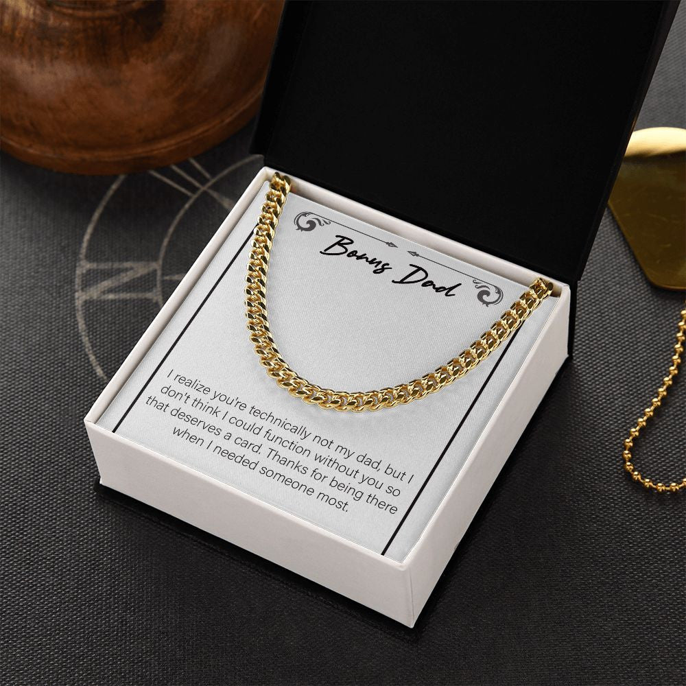 Couldn't Function Without You cuban link chain gold box side view
