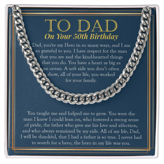 My Hero In Many Ways cuban link chain silver front