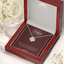Load image into Gallery viewer, Enormous Pride love knot necklace premium led mahogany wood box
