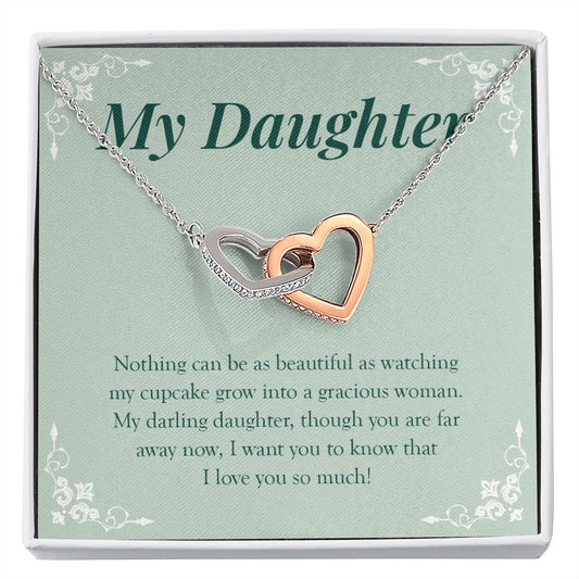 Grown into Gracious Woman interlocking heart necklace front