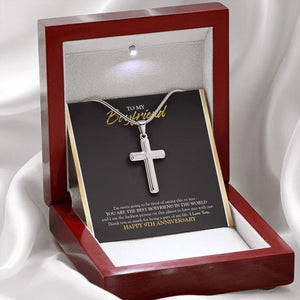 Luckiest Person On This Planet stainless steel cross premium led mahogany wood box