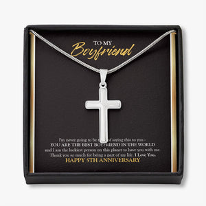 Never Tired Saying stainless steel cross necklace front