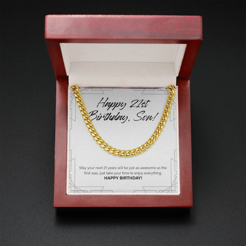 Time To Enjoy Everything cuban link chain gold mahogany box led