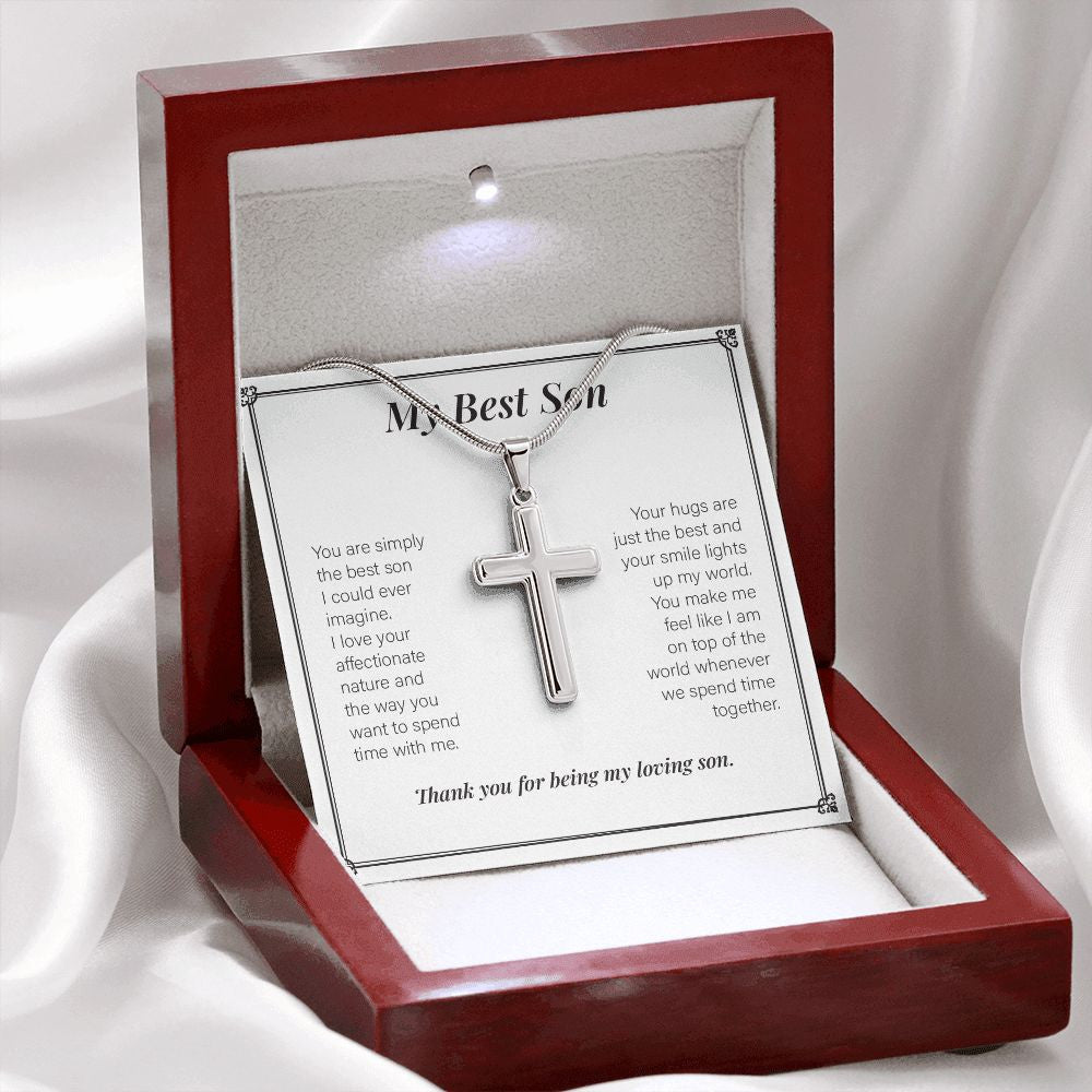 Top Of The World stainless steel cross premium led mahogany wood box
