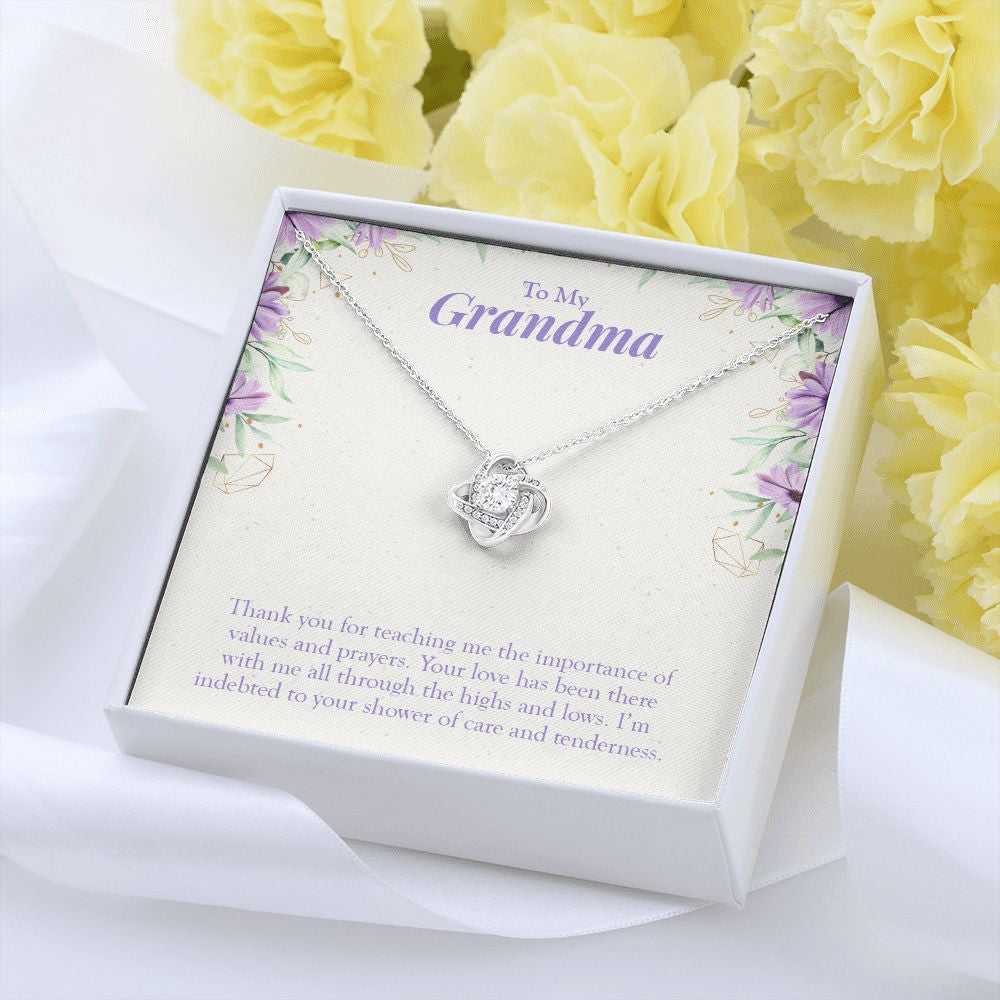 Values and Prayers love knot pendant yellow flower