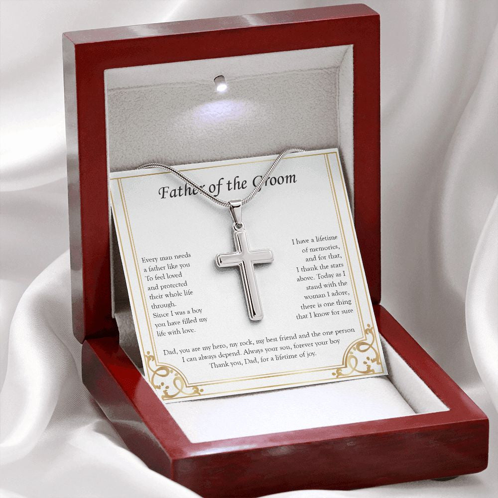 Every Man Needs stainless steel cross premium led mahogany wood box