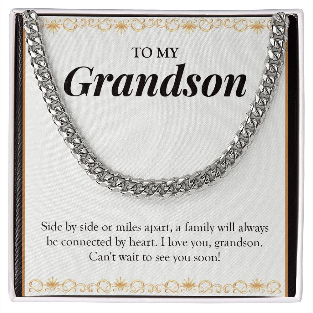 Always Connected By Heart cuban link chain silver front