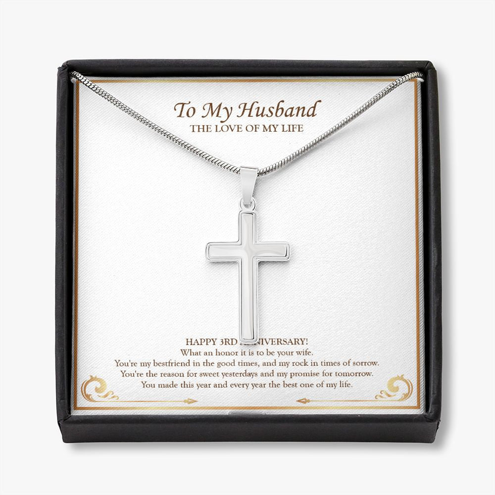 What An Honor It Is stainless steel cross necklace front