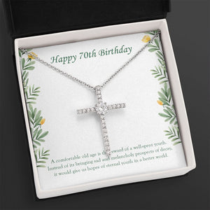 Prospects Of Decay cz cross necklace close up