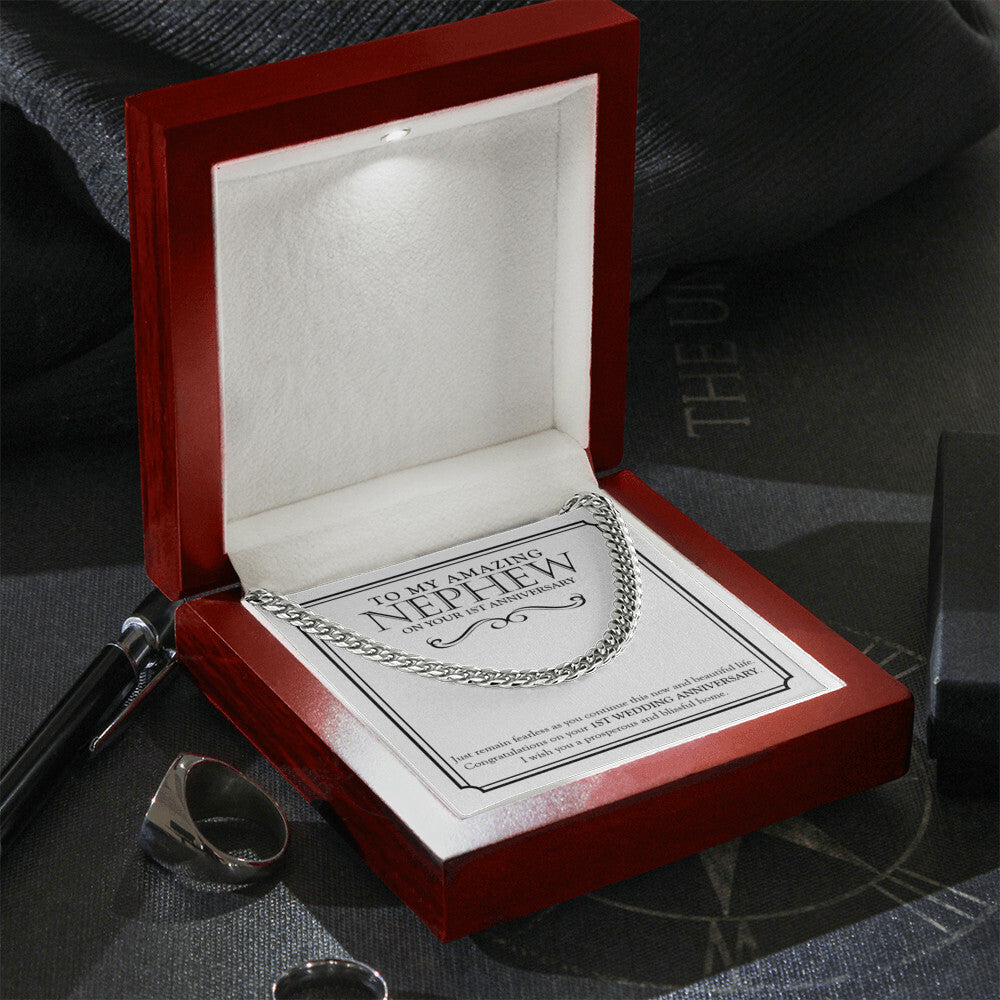Just Remain Fearless cuban link chain silver premium led mahogany wood box