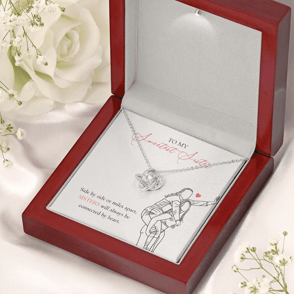 Connected by heart love knot necklace premium led mahogany wood box