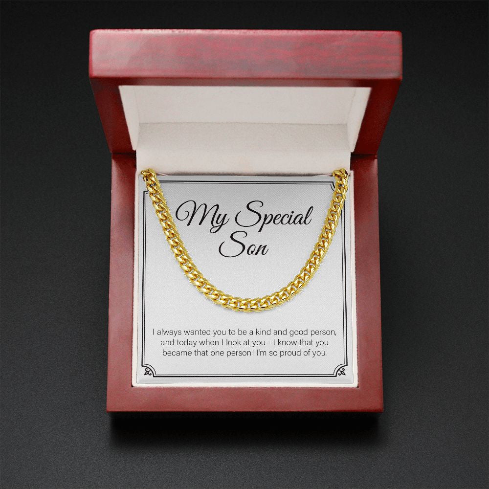 Kind And Good Person cuban link chain gold mahogany box led