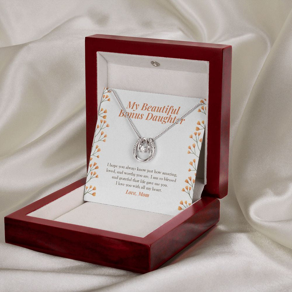 Blessed and Grateful horseshoe necklace premium led mahogany wood box