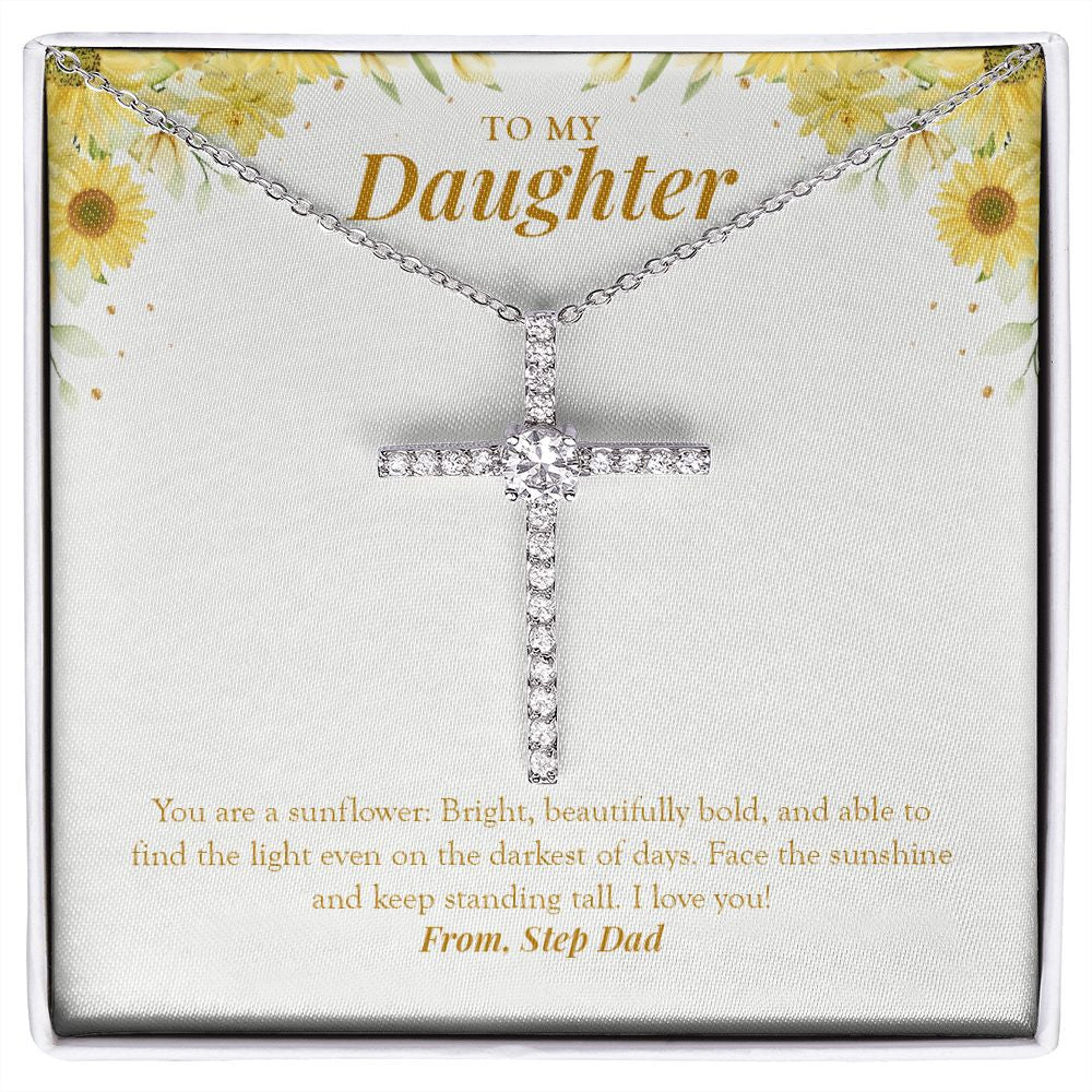 You Are A Sunflower cz cross necklace front