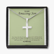 Load image into Gallery viewer, Do Great Things stainless steel cross necklace front
