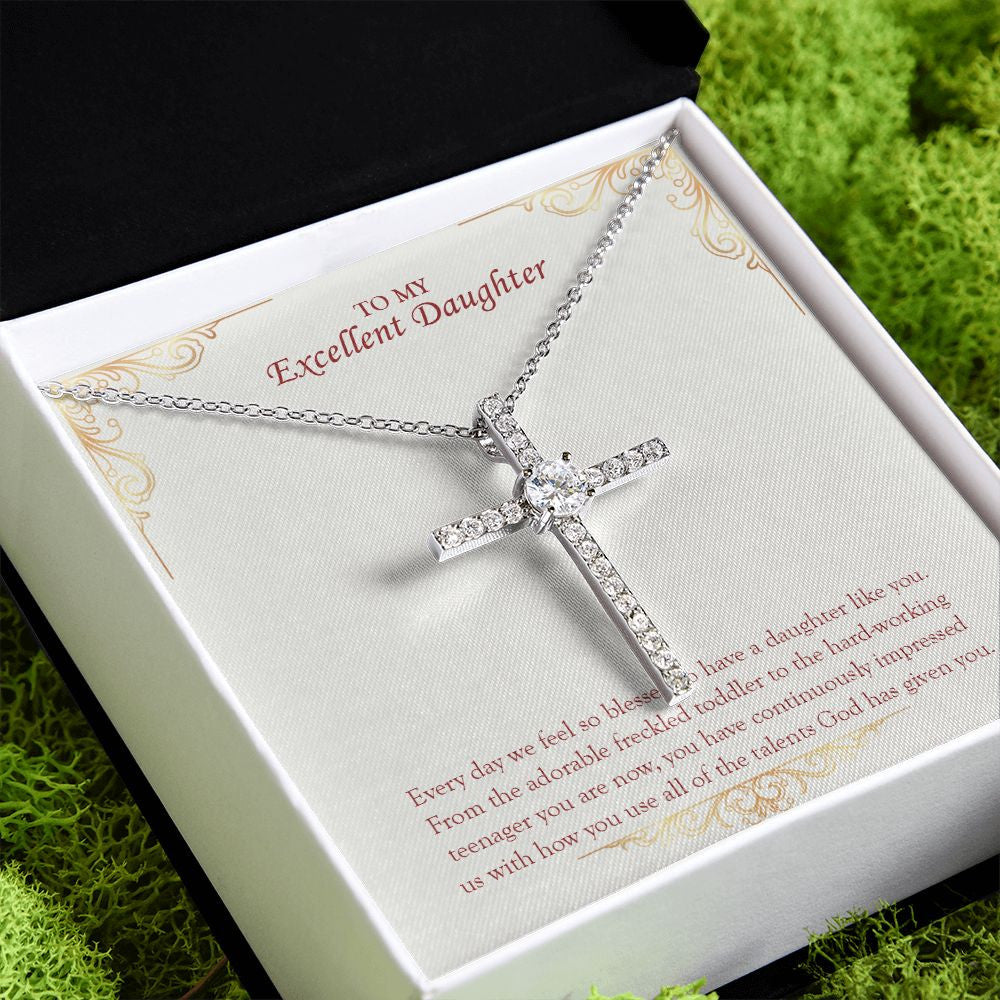 Every Day Is Blessed cz cross pendant close up