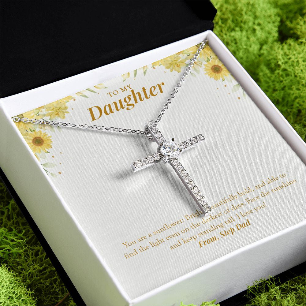 You Are A Sunflower cz cross pendant close up