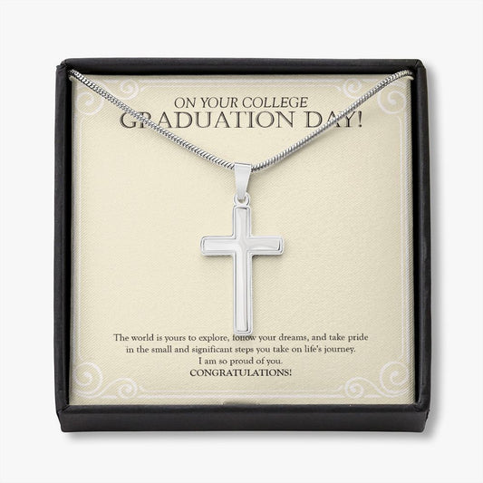 Take Pride In The Significant Steps stainless steel cross necklace front