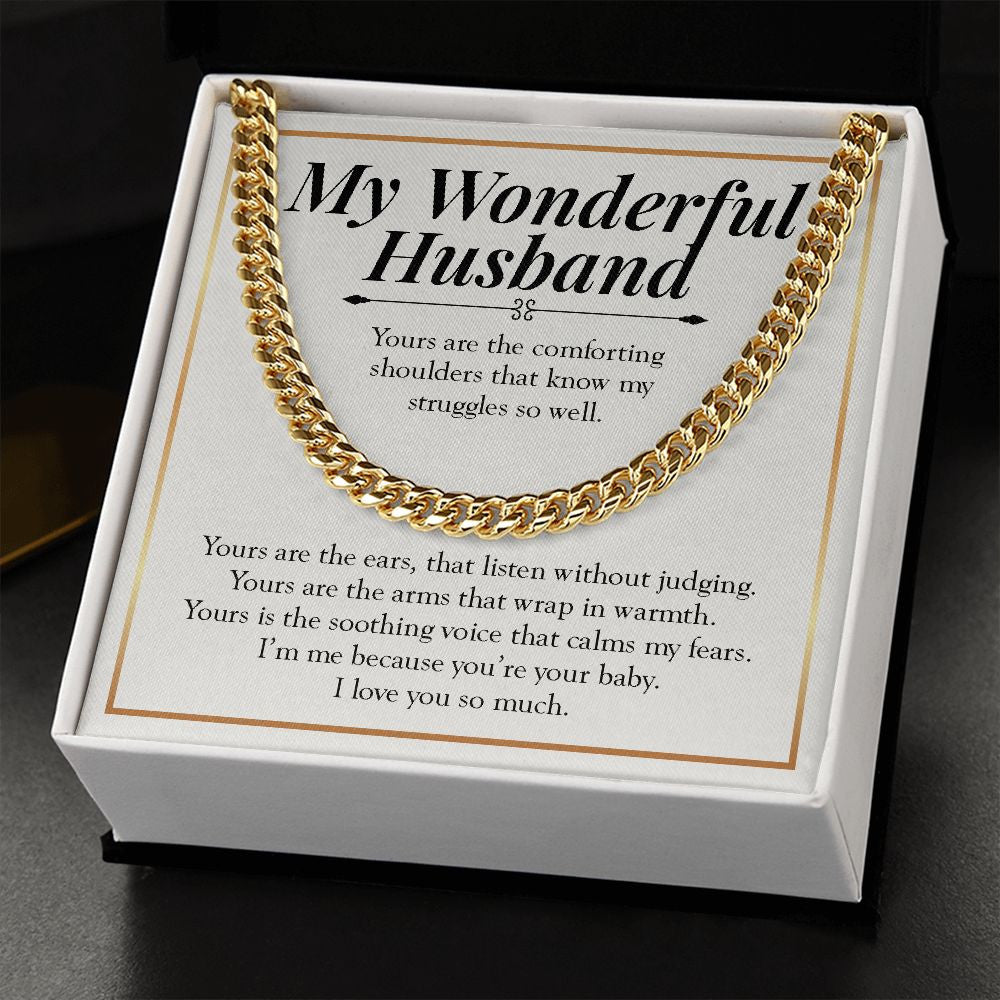 I Am Me Because Of You cuban link chain gold standard box