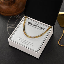 Load image into Gallery viewer, Love Story Never End cuban link chain gold box side view
