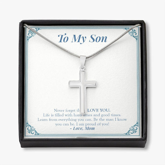The Man I Know You Can Be stainless steel cross necklace front