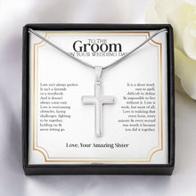 Load image into Gallery viewer, Love Is Not A Fairytale stainless steel cross yellow flower
