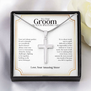 Love Is Not A Fairytale stainless steel cross yellow flower