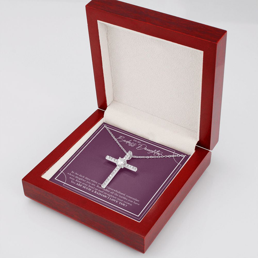 All The Battles You Won cz cross necklace luxury led box side view