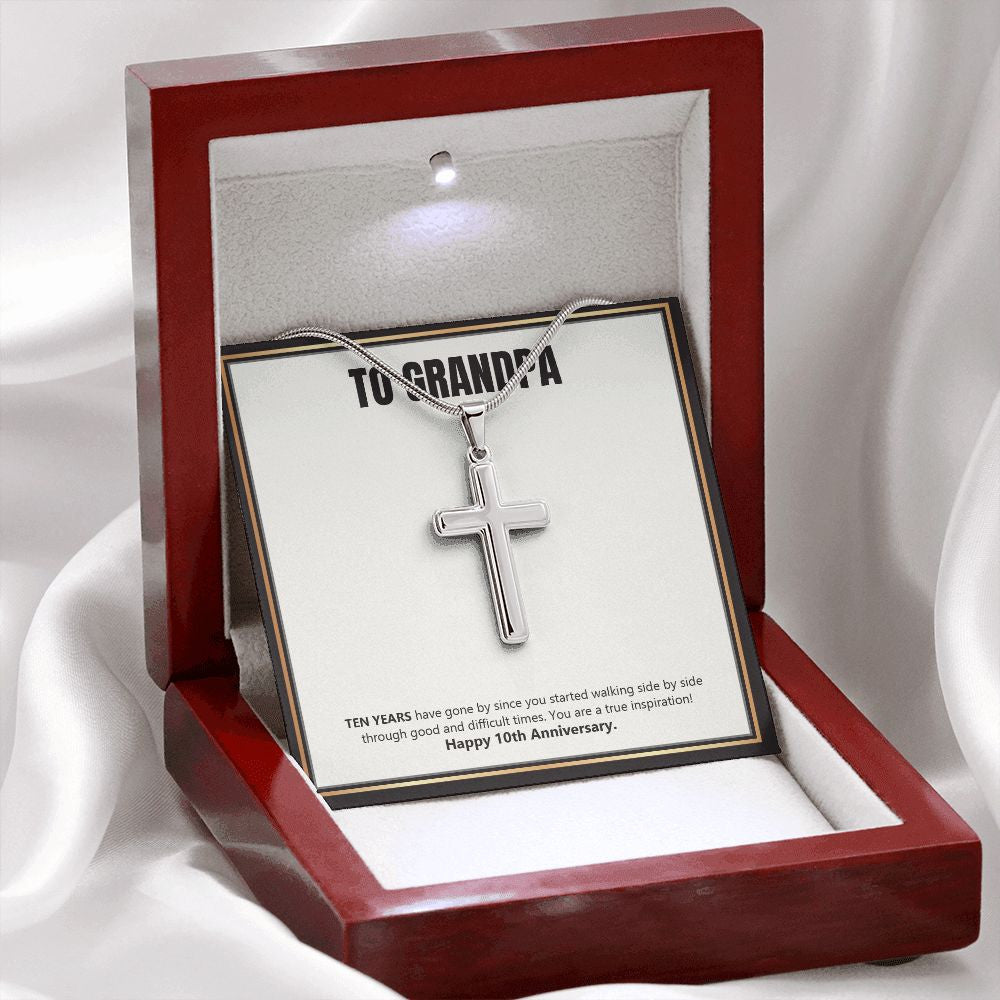 Walking Side By Side stainless steel cross premium led mahogany wood box