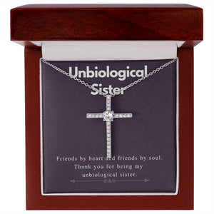 Friends By Heart & Soul cz cross necklace premium led mahogany wood box