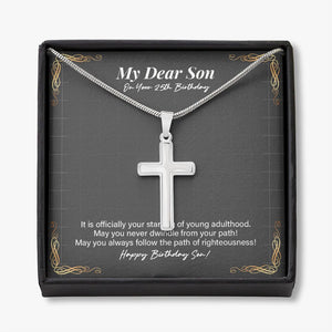 Never Dwindle From Your Path stainless steel cross necklace front