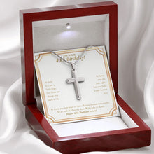 Load image into Gallery viewer, You Are Just Right stainless steel cross premium led mahogany wood box
