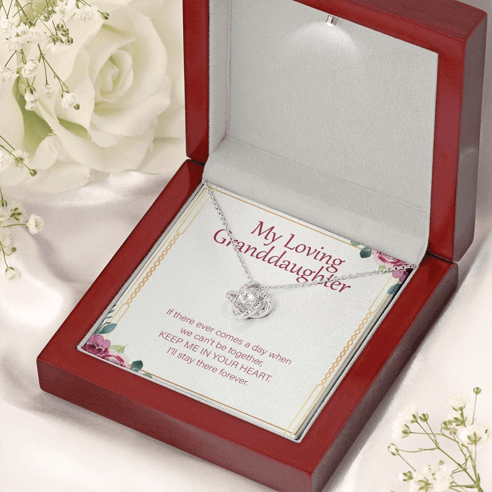 Keep Me In Your Heart love knot necklace premium led mahogany wood box
