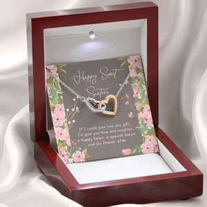 Joy Forever After interlocking heart necklace premium led mahogany wood box