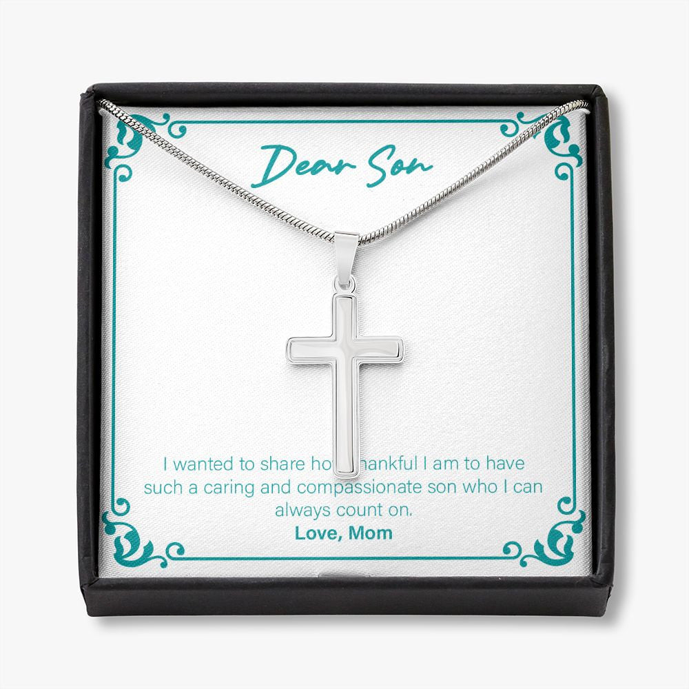 Caring And Compassionate stainless steel cross necklace front
