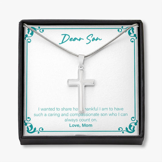 Caring And Compassionate stainless steel cross necklace front