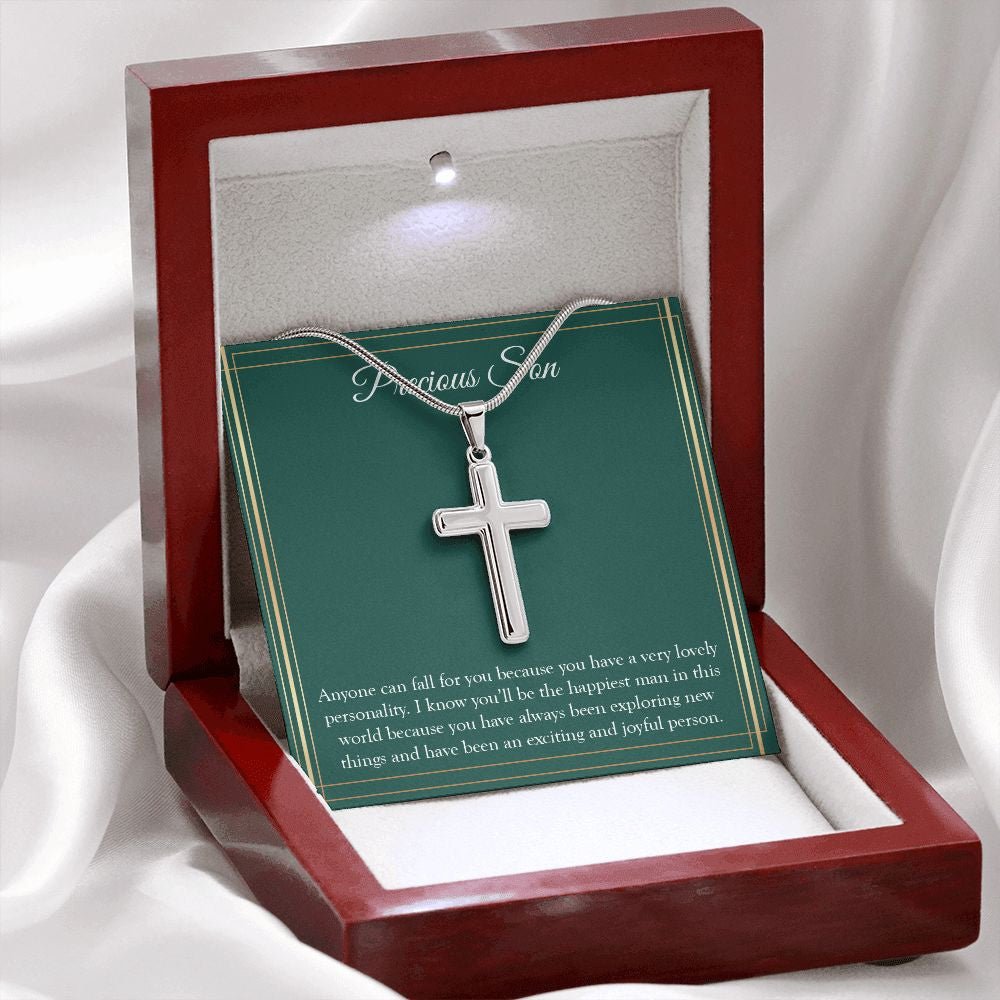 Very Lovely Personality stainless steel cross premium led mahogany wood box