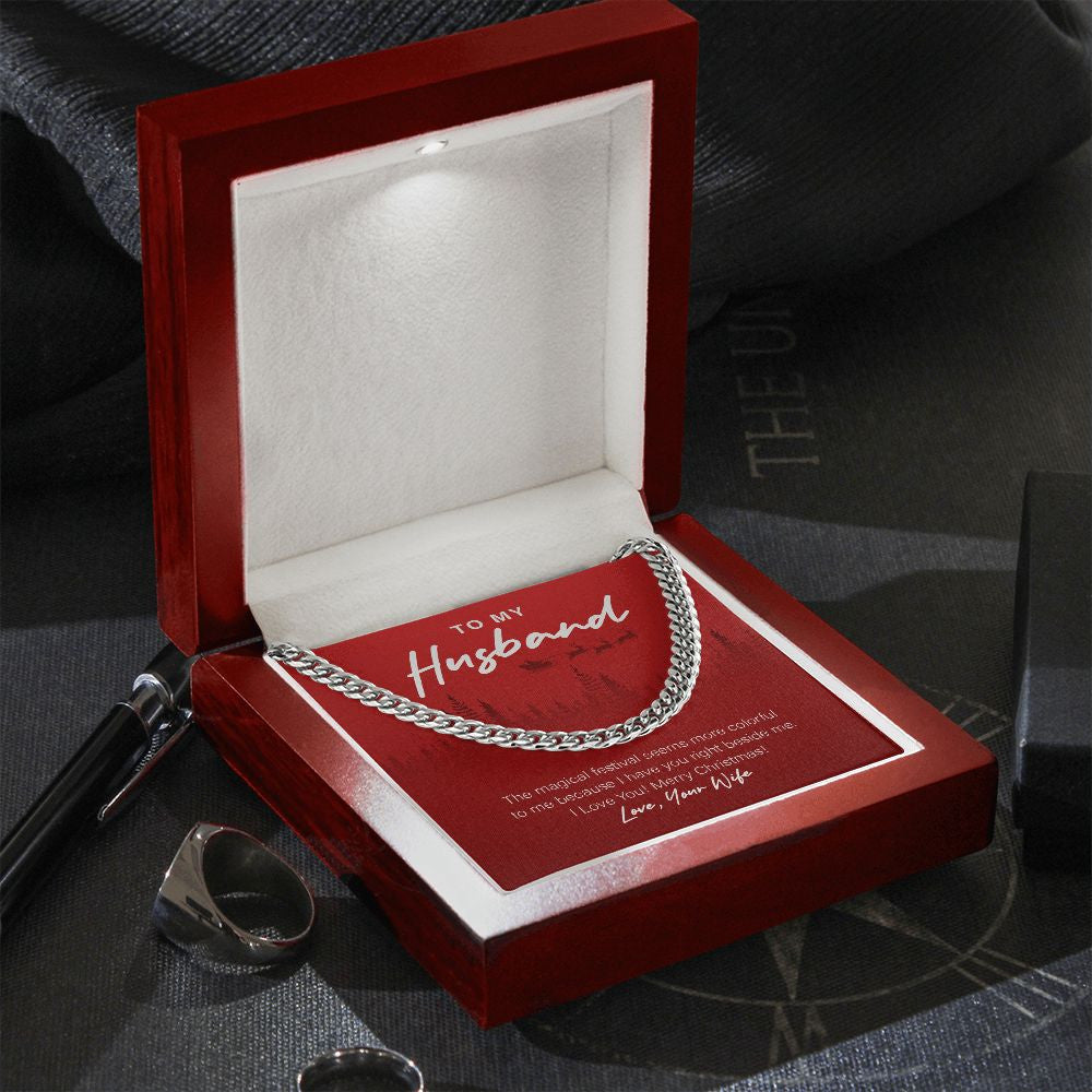 Colorful Magical Festival cuban link chain silver premium led mahogany wood box